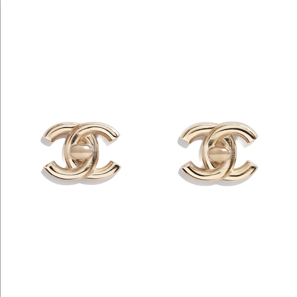Chanel New Golden CC Turn-Lock Earrings w/ Box